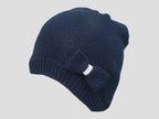 Blu - berretto donna - cappello tricot con fiocco a maglia con strass