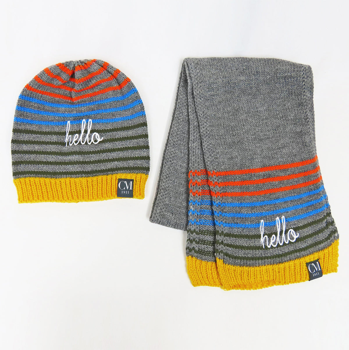 Set bambino righe colorate e ricamo hello - 1/3a