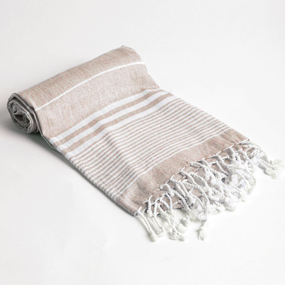 Telo mare beige a righe in cotone