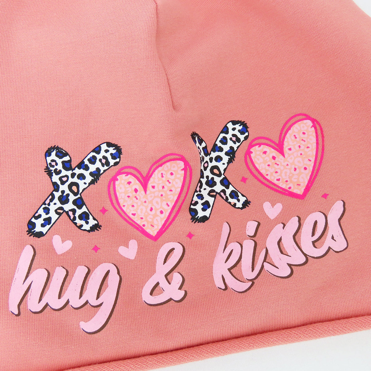 XOXO - berretto in cotone con stampa colorata rosa malva dettaglio