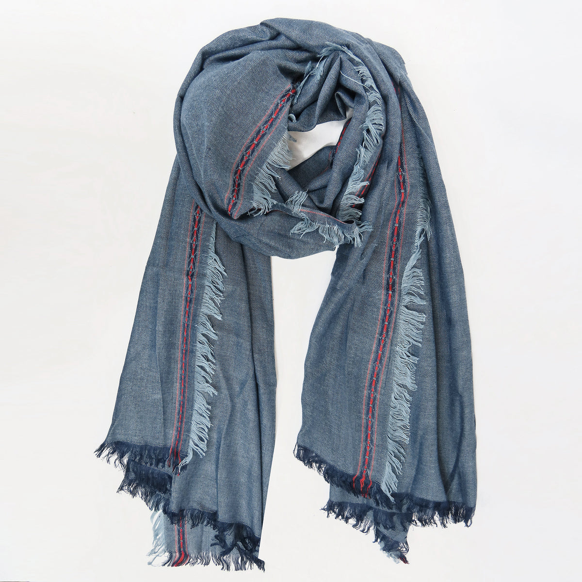 Sciarpa sfrangiata con bordo decorato jeans