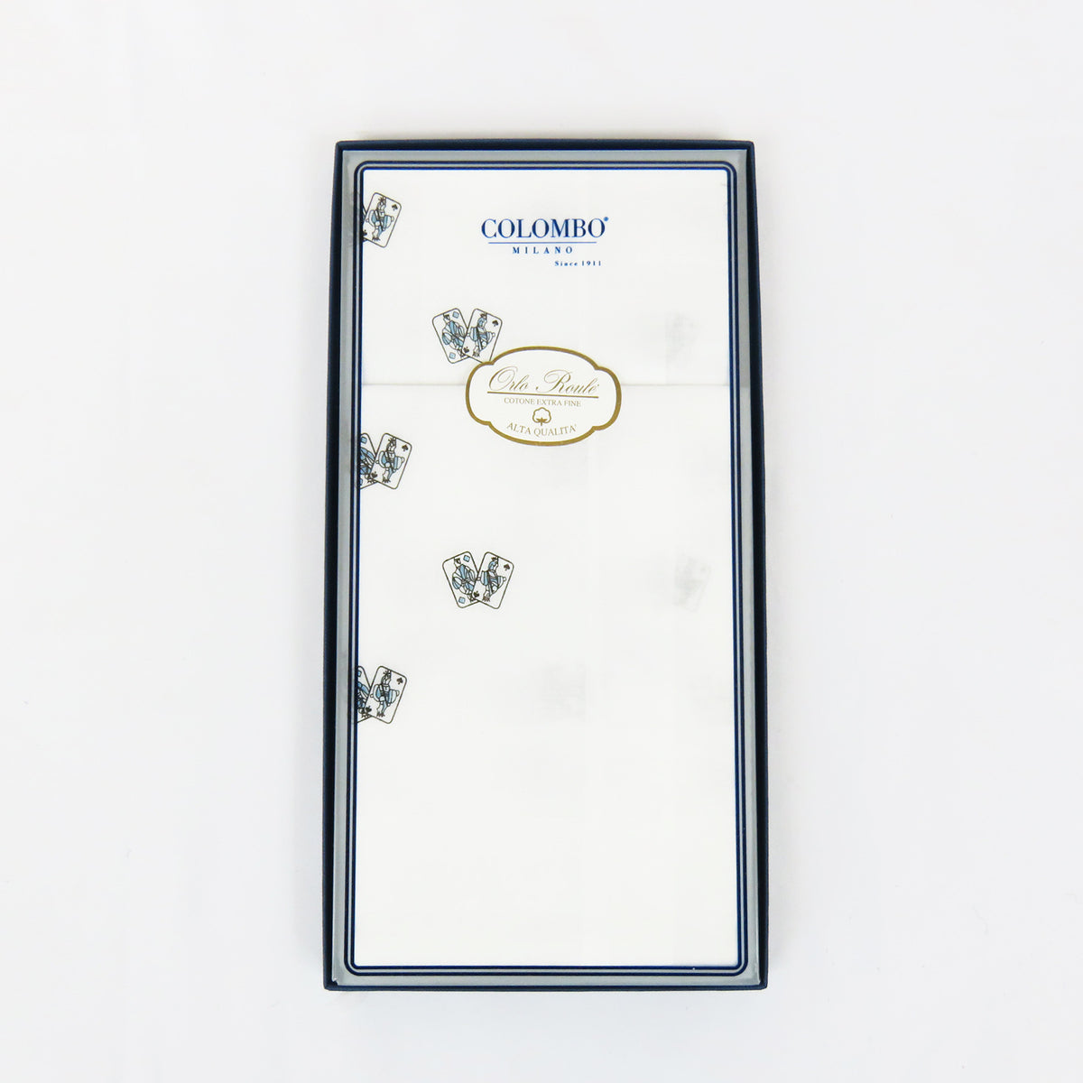 Principe - fazzoletti bianchi con carte da gioco stampate azzurre fronte