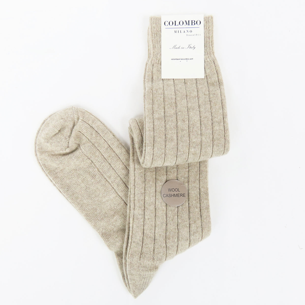 Calze lunghe a costa in Cashmere - sabbia