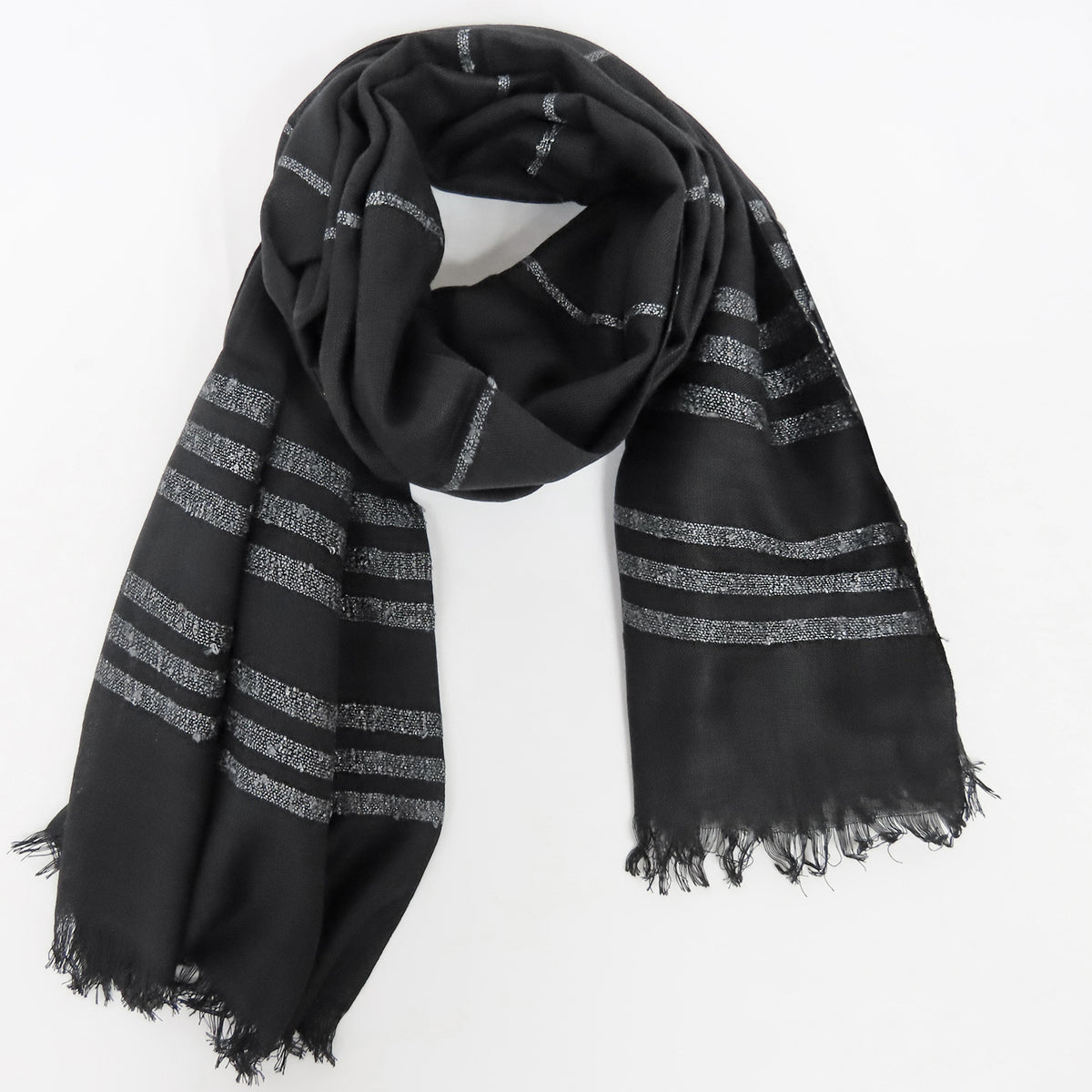 Sciarpa a righe lurex in scatola regalo nero
