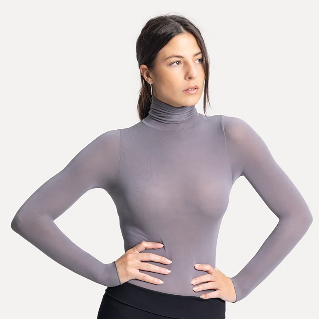 Maglia in modal e cashmere ultralight - maniche lunghe collo alto grigia