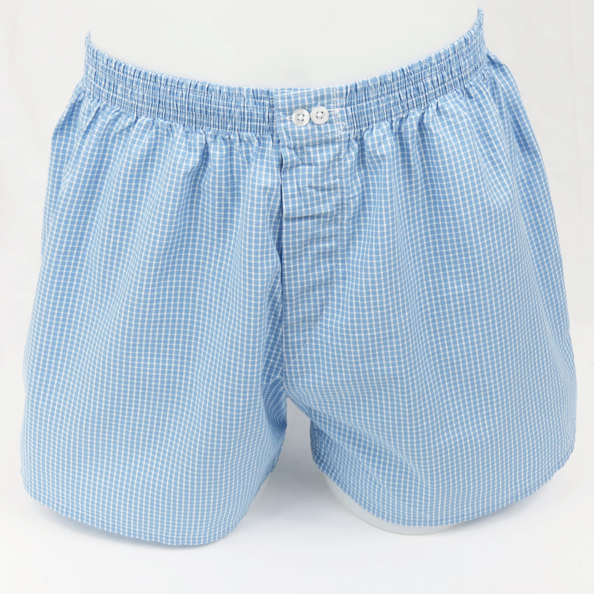 Boxer uomo in popeline a quadretti bianchi su fondo azzurro- 100%cotone fronte