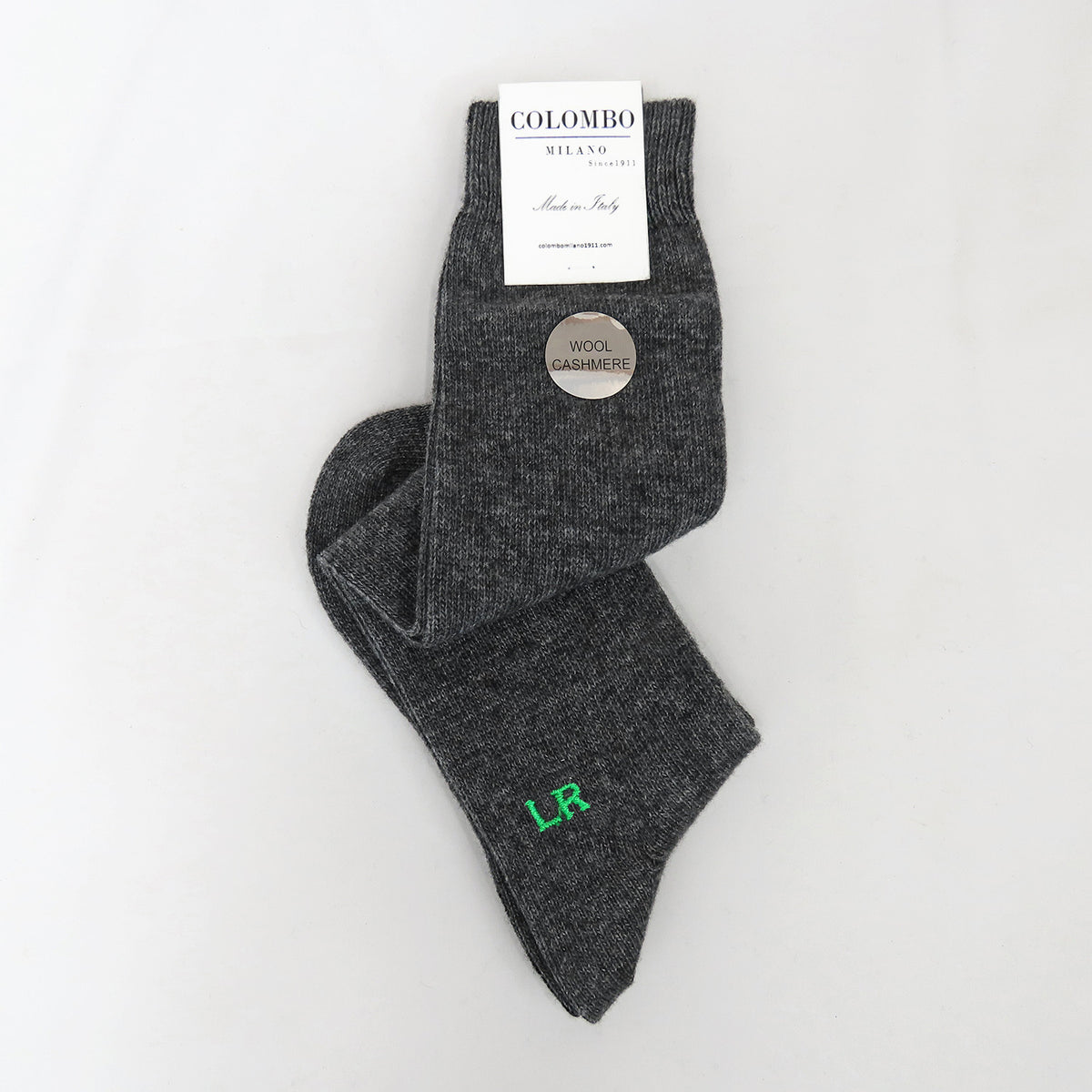 Calze antracite lunghe Cashmere con iniziali