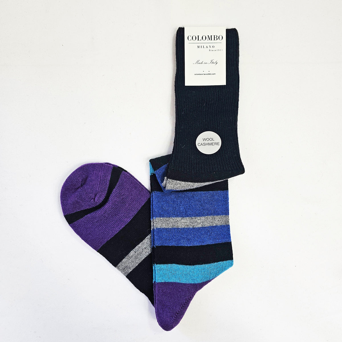 Calze lunghe in Cashmere a righe colorate nere