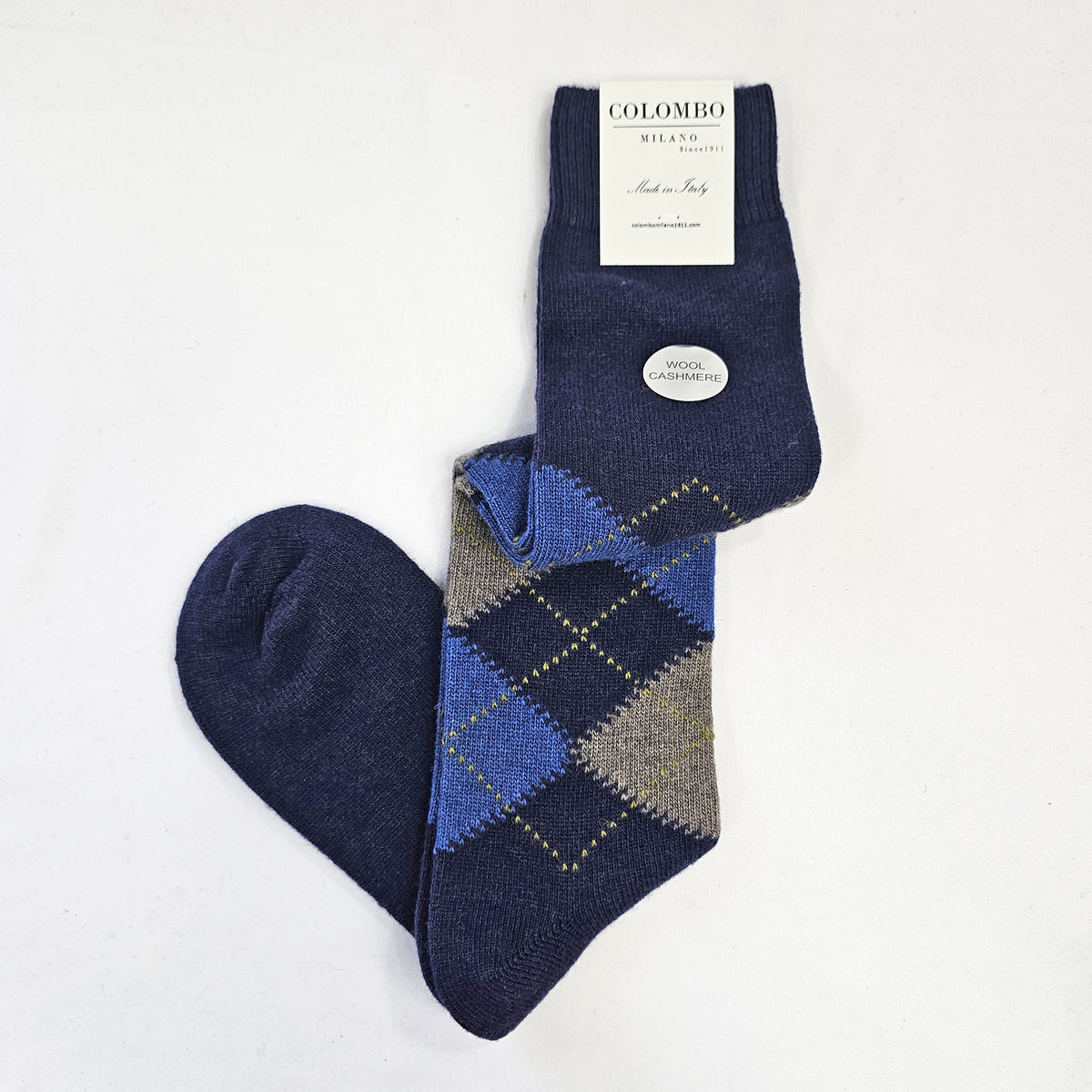 Calze lunghe a rombi in Cashmere colori scuri blu