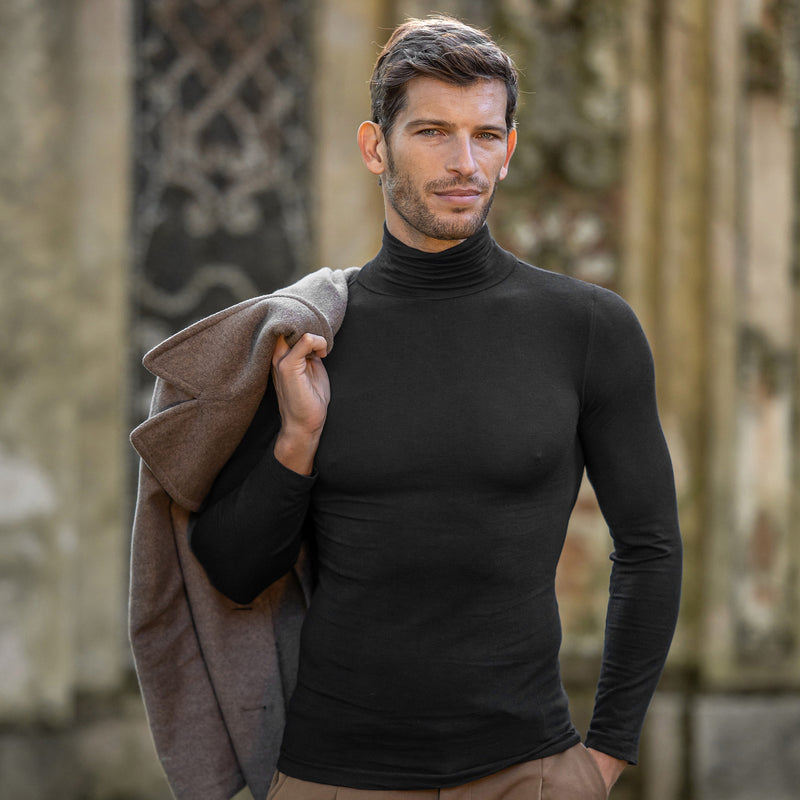 Maglia in modal ultralight con cashmere - maniche lunghe collo alto nera modello