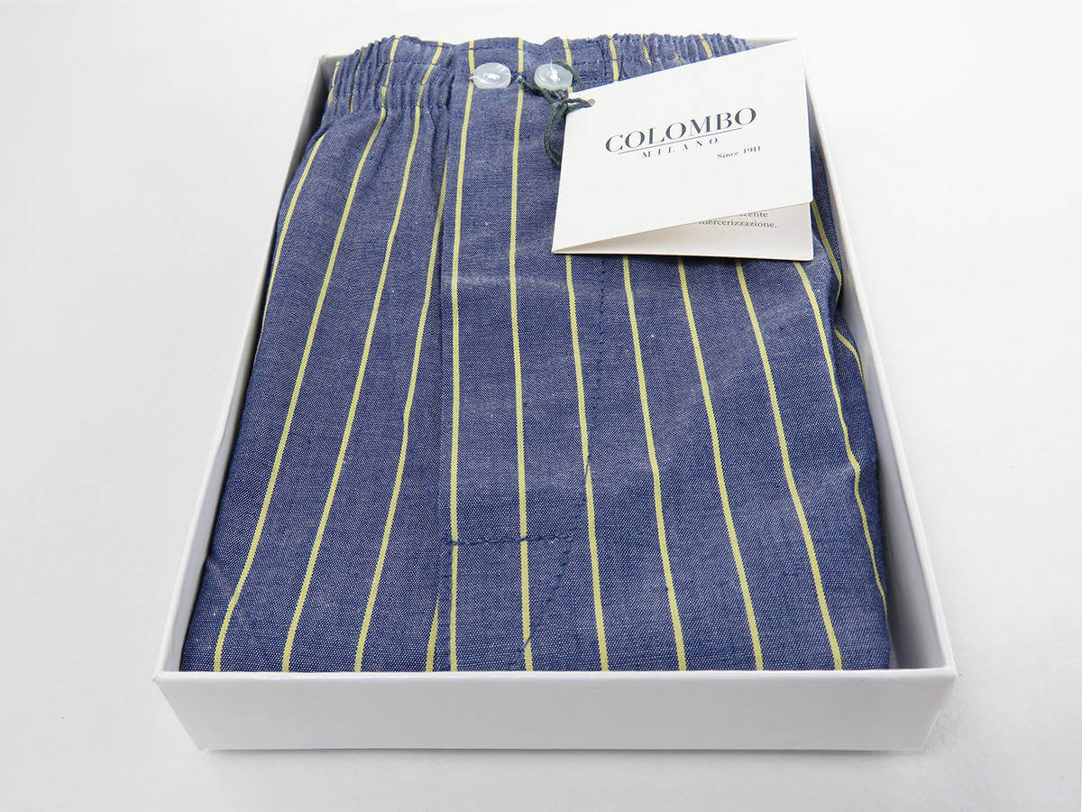 Scatola aperta - Kent - Boxer da uomo in cotone blu con righe gialle