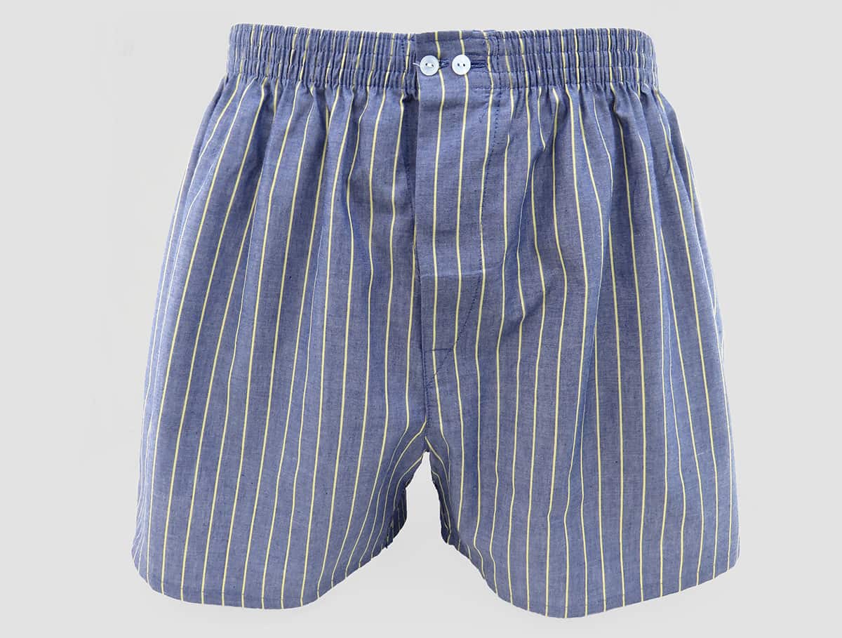 Modello - Kent - Boxer da uomo in cotone blu con righe gialle