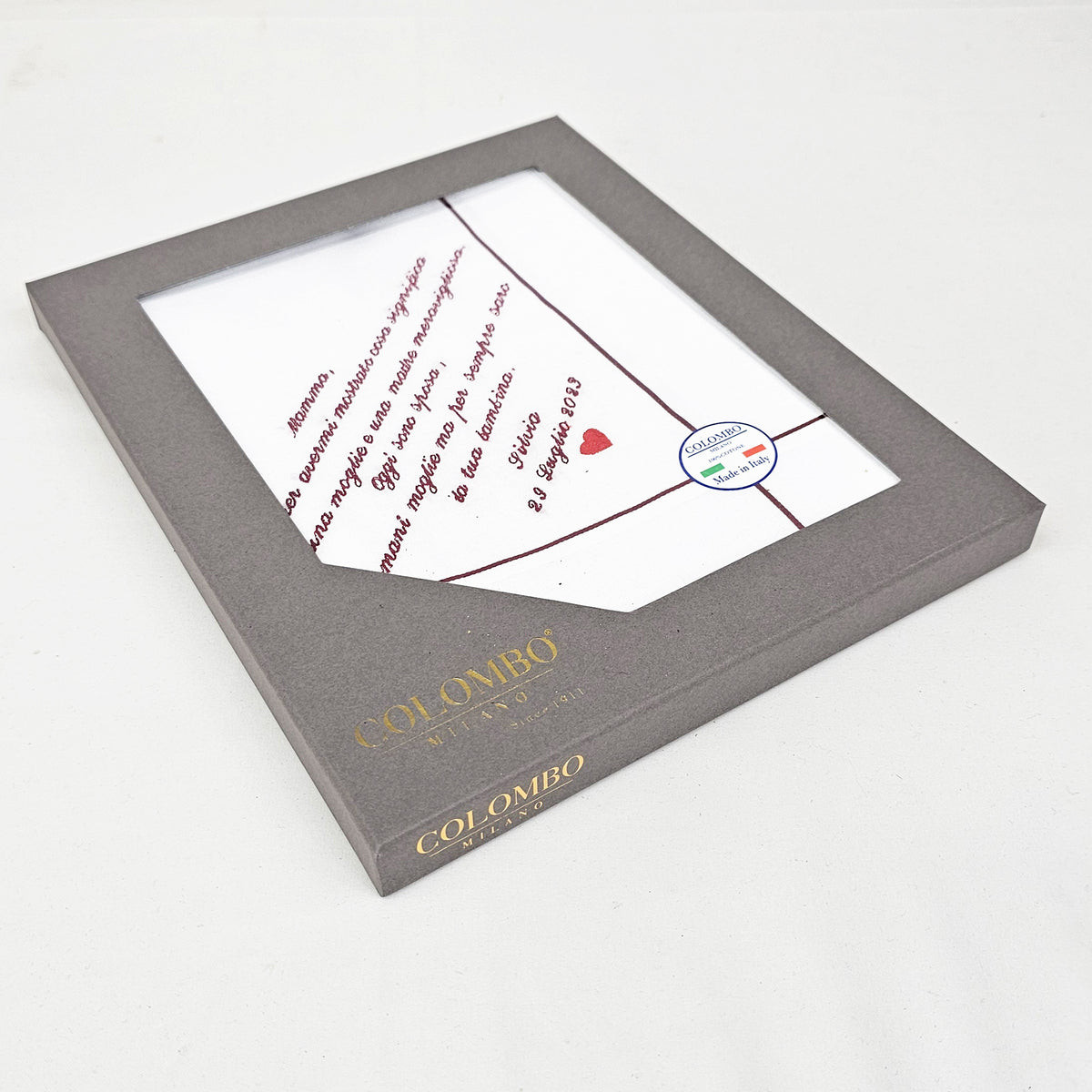 Fazzoletto della sposa bianco con riga colorata in scatola regalo