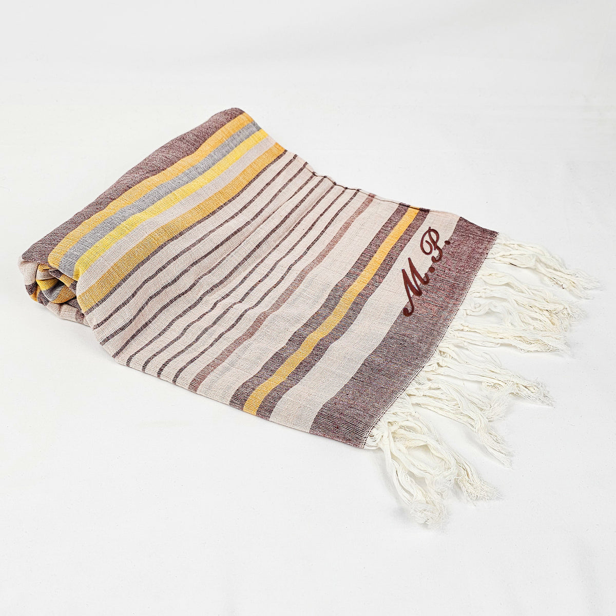 Telo mare burgundy a righe in cotone da personalizzare