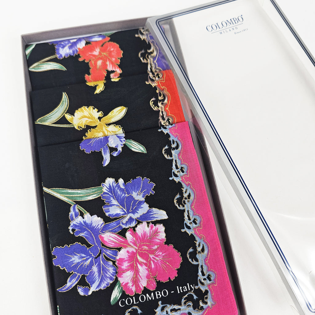 Giulia - fazzoletti con stampa orchidea dai bordi oro
