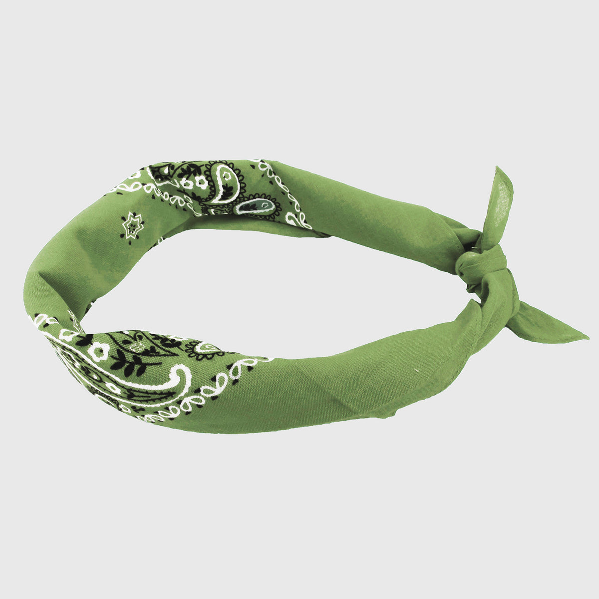 Bandana verde oliva “PAISLEY” con stampa cachemire arrotolata