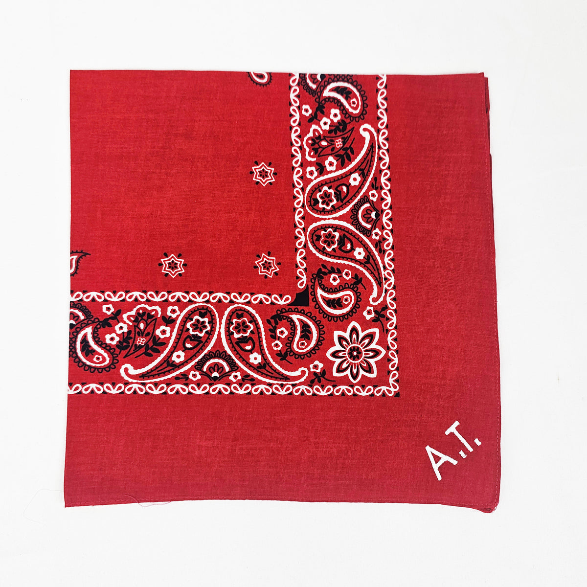 Bandana in cotone rosso stampa cachemire - con ricamo personalizzato