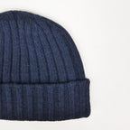 Cappello in cashmere a coste blu navy - Made in Italy zoom