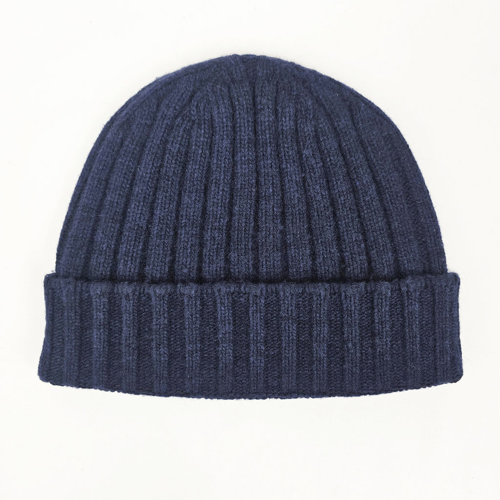 Cappello in cashmere a coste blu navy - Made in Italy