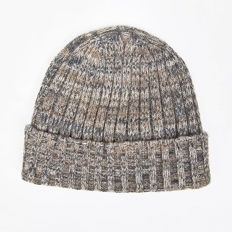 Cappello in cashmere a coste melange beige e grigio - Made in Italy