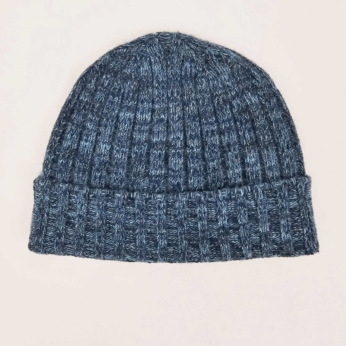 Cappello in cashmere a coste blu melange - Made in Italy