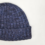 Cappello in cashmere a coste blu e marrone melange - Made in Italy zoom