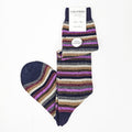 Calze lunghe in Cashmere a righe fini colorate con lurex blu