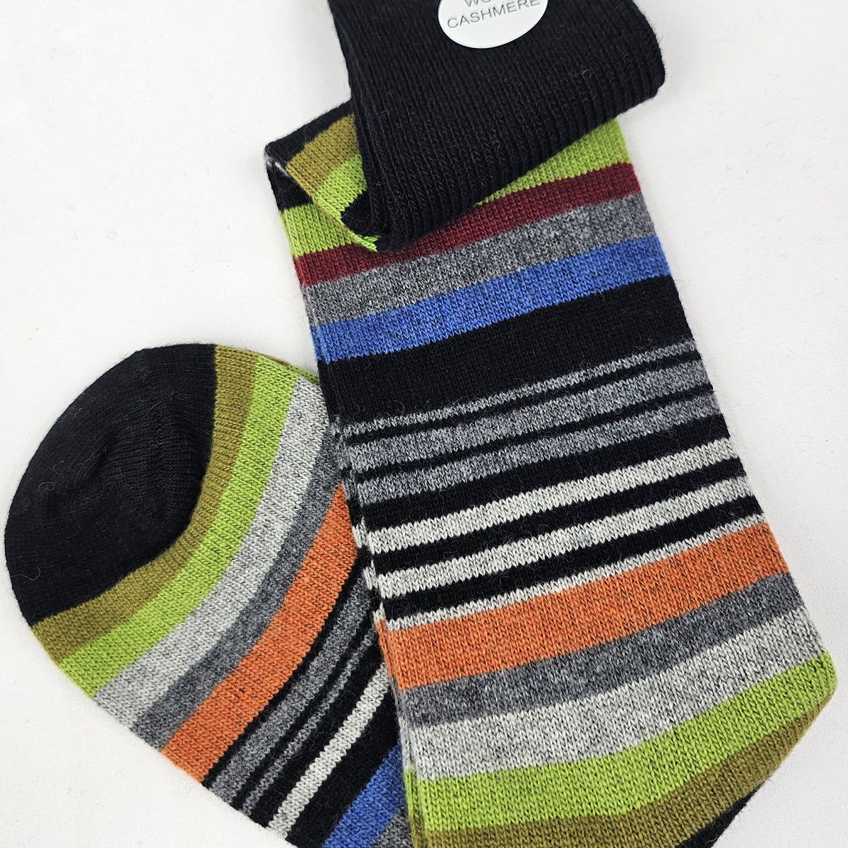 Calze lunghe in Cashmere - righe multicolor nero dettaglio
