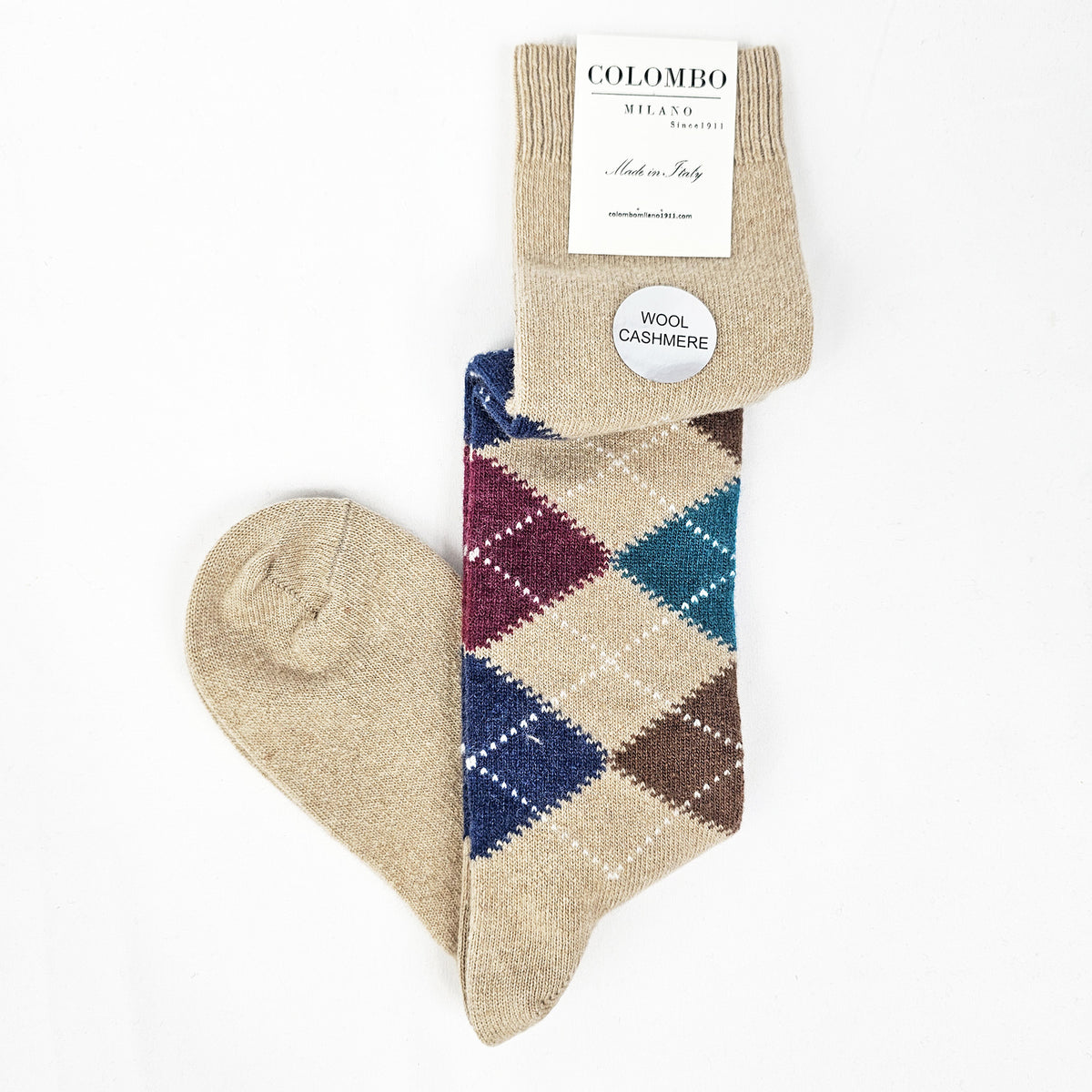 Calze lunghe in Cashmere a rombi  - ass.B beige