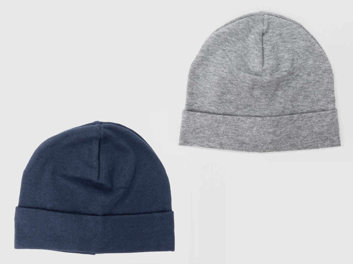 Set grigio/blu - cappelli bimbo - berretti di cotone elasticizzato tinta unita