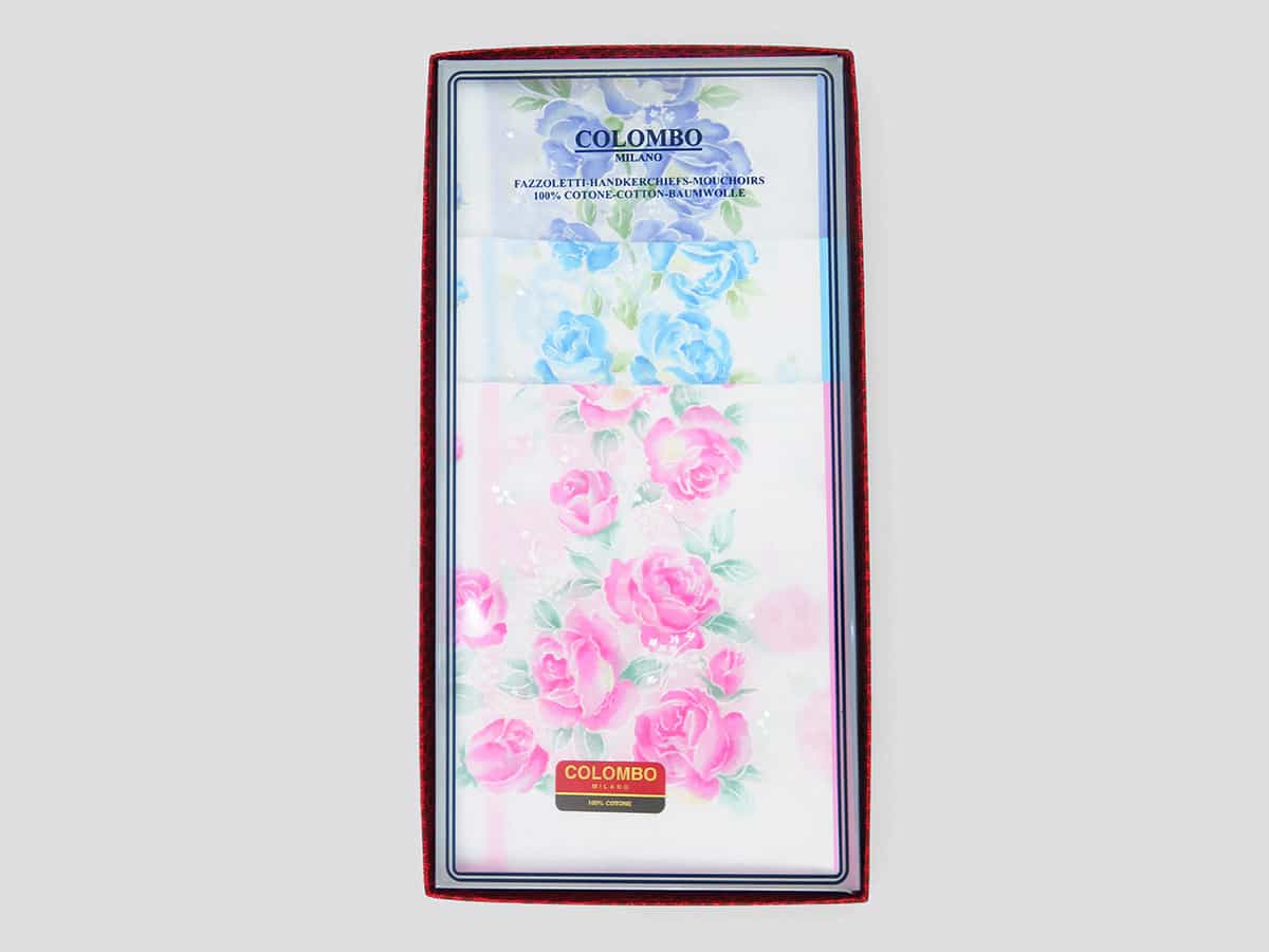 Scatola frontale - Grazia - fazzoletti di cotone da donna con stampa di rose pastello