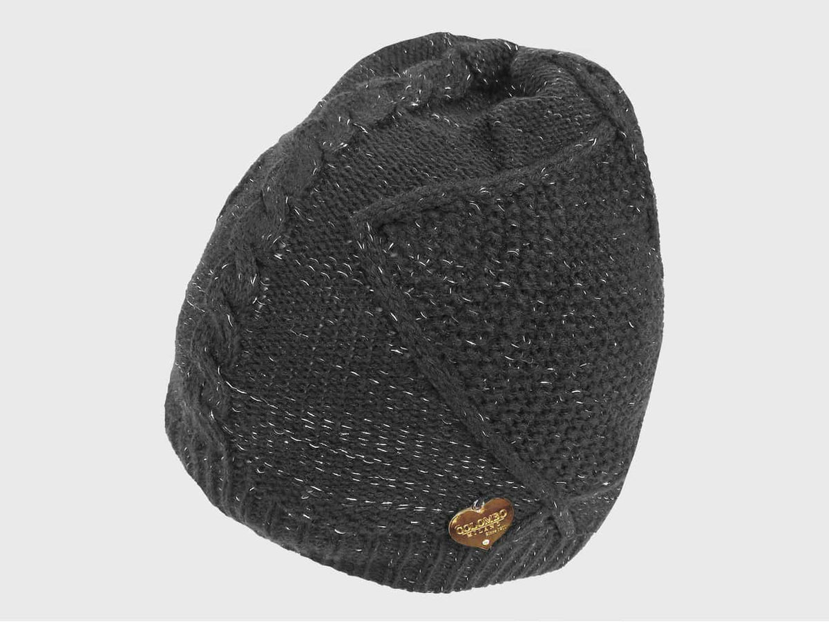 antracite - cappello da donna lavorato a trecce e rombi con lurex e medaglietta