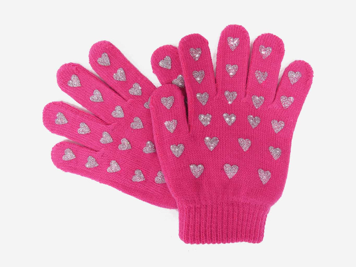 guanti da bimba rosa con cuori glitter argento