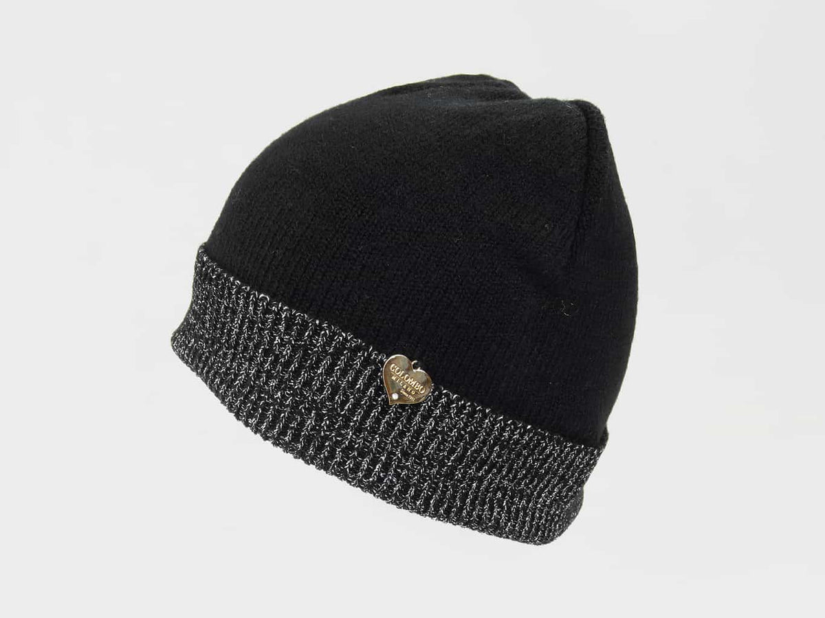 Nero - cappello da donna con risvolto di lurex argento
