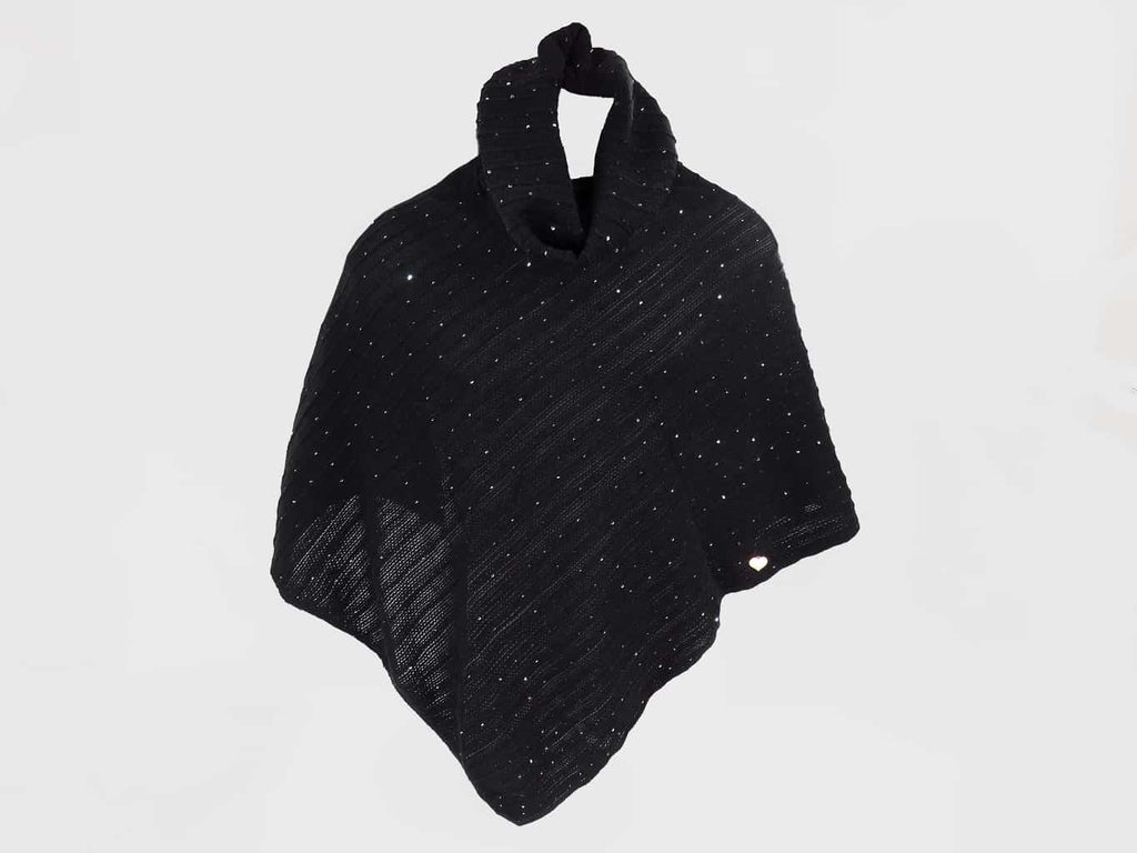 Nero - poncho con paillettes da donna e medaglietta oro a cuore