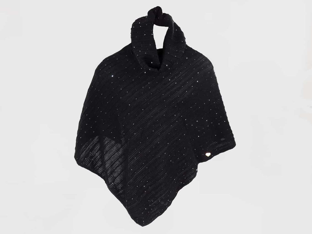 Nero - poncho con paillettes da donna e medaglietta oro a cuore