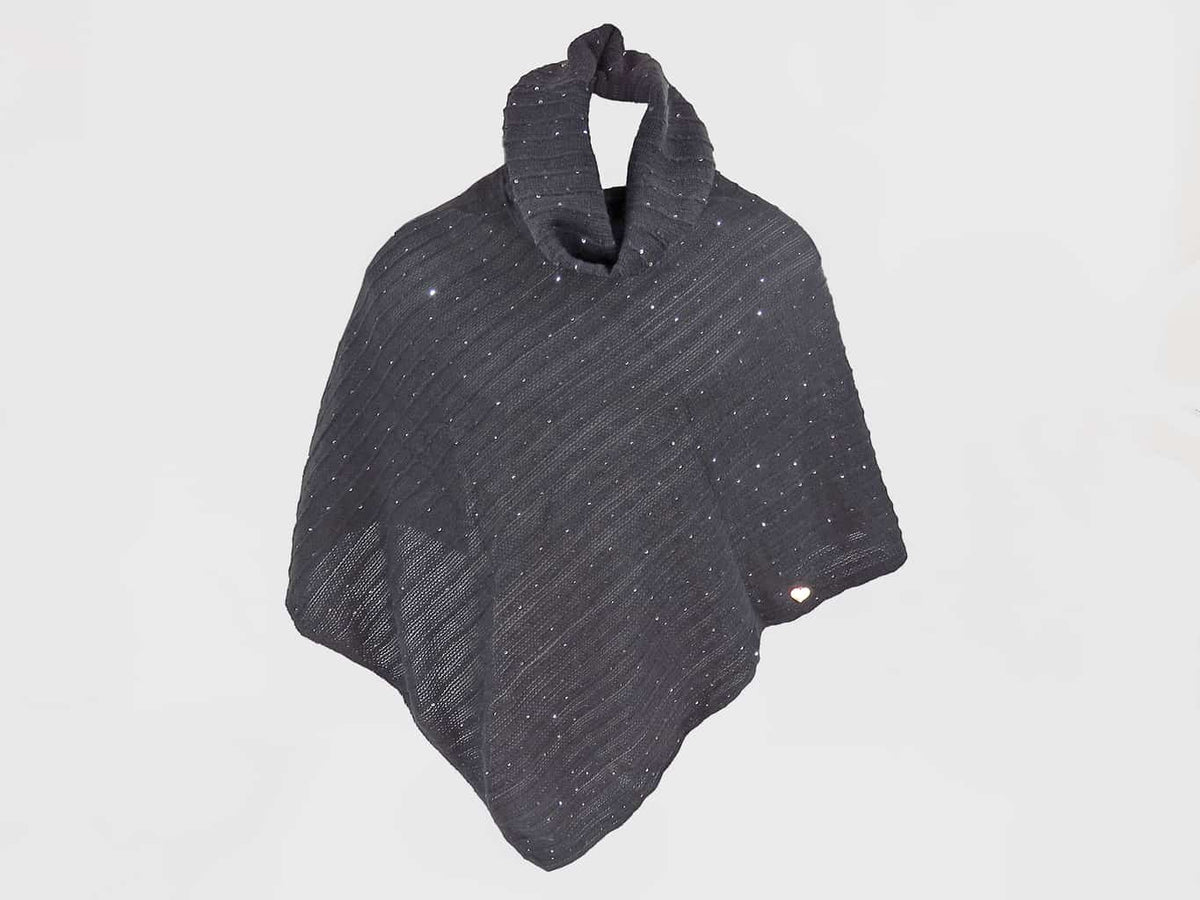 Grigio - poncho con paillettes da donna e medaglietta oro a cuore