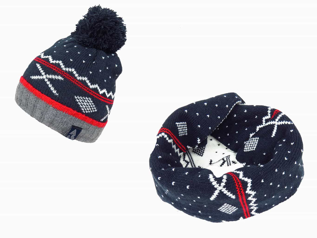Rosso - set berretto e sciarpa da bambino jacquard fantasia